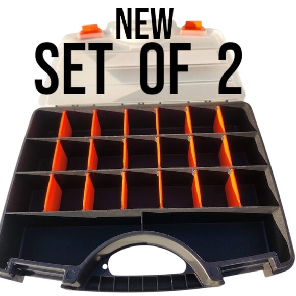 SET OF 2 NEW 21 Compartment Plastic Portable Small Parts Organizer Tool Box Divi - Picture 9 of 12